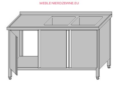 Stół z dwoma zlewami zabudowany - drzwi otwierane - o głebokości 700 mm