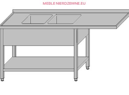 Stół z dwoma zlewami, miejscem na zmywarkę i półką o głębokości 600 mm