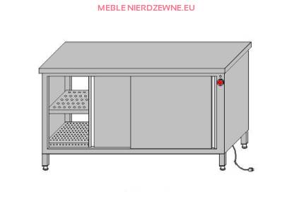 Stół przelotowy grzewczy zabudowany z półką - drzwi przesuwne o głębokości 600 mm