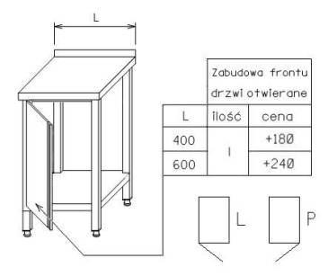Zabudowa frontu stołu drzwiami otwieranymi - szerokość stołu 500 mm
